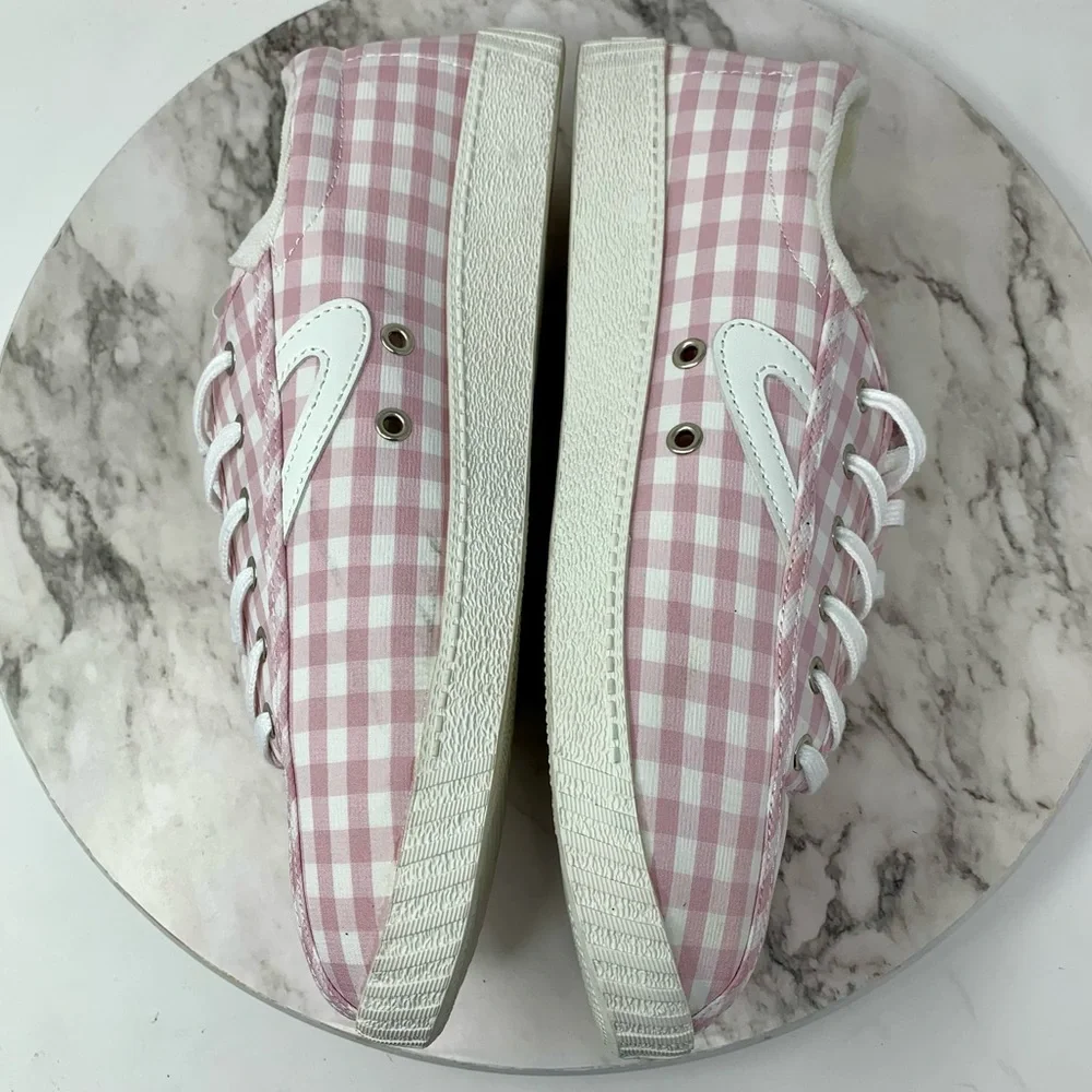 Tretorn Nylite Plus Lace Up Pink Gingham Sneakers 11 Retro Classic Preppy Casual - Picture 7 of 15
